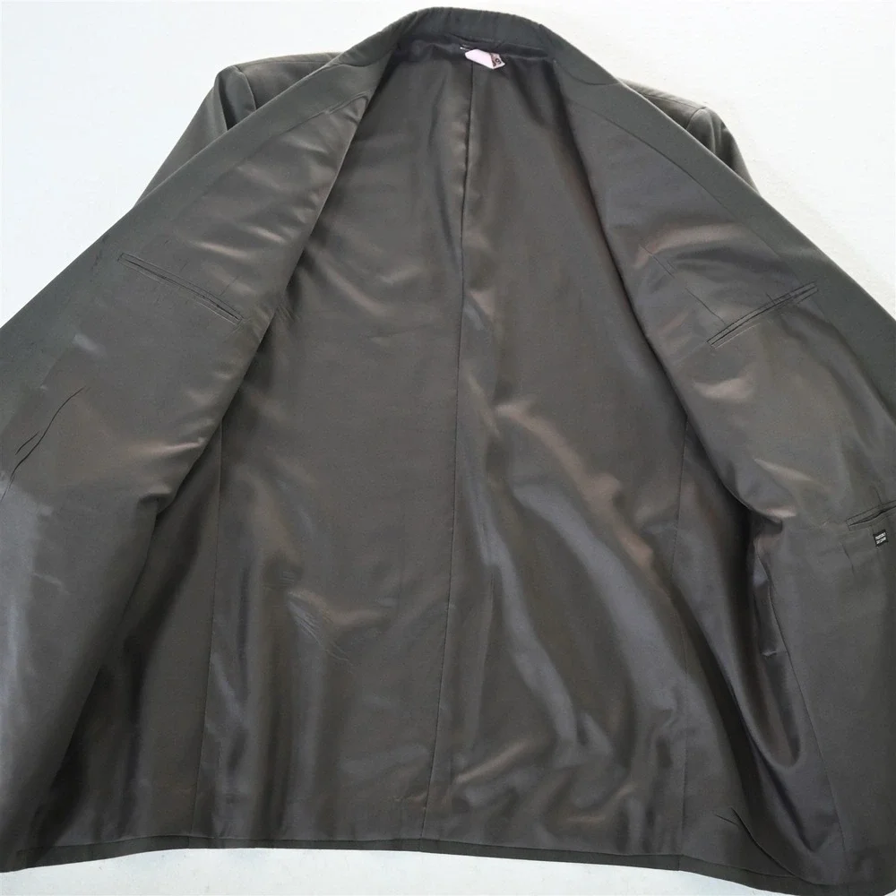 Vtg Bespoke 46L Green Double Breasted Wool Mens Blazer Suit Jacket‎ Sport Coat